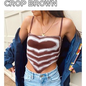 Y2K Crop knit heart crop top brown